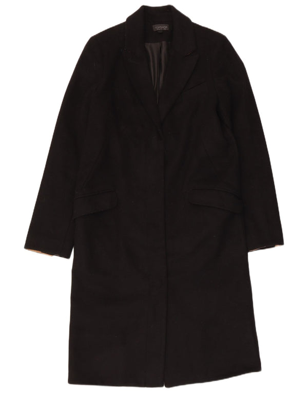 Topshop Womens Overcoat UK 8 Small Black Wool
