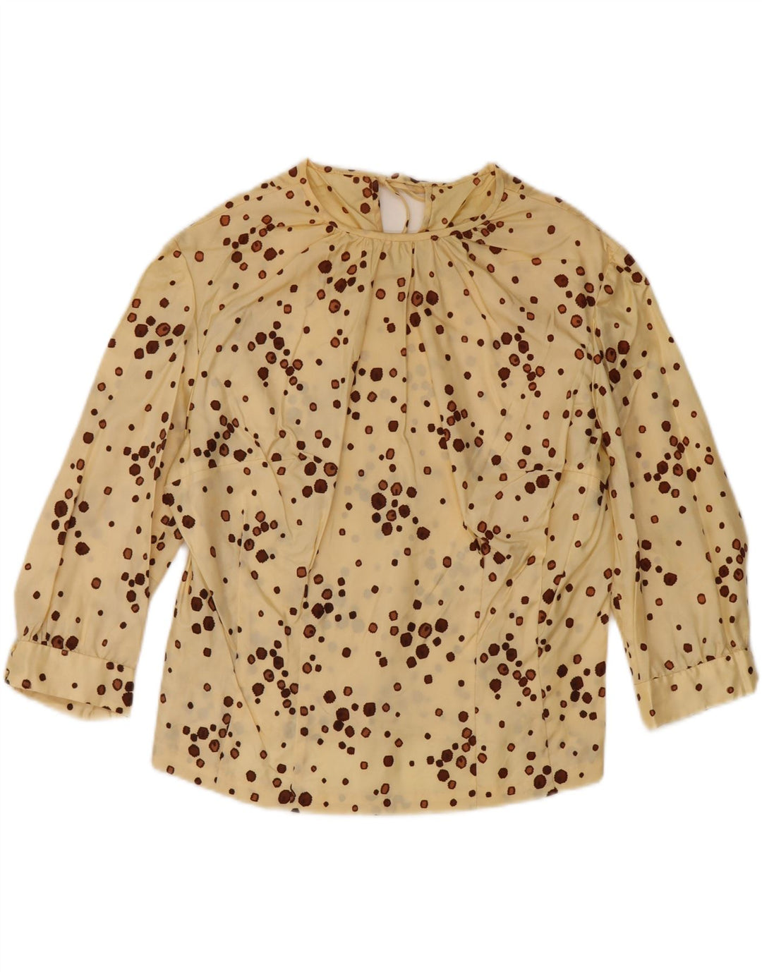 VINTAGE Womens Crop 3/4 Sleeve Blouse Top UK 14 Medium Yellow Spotted