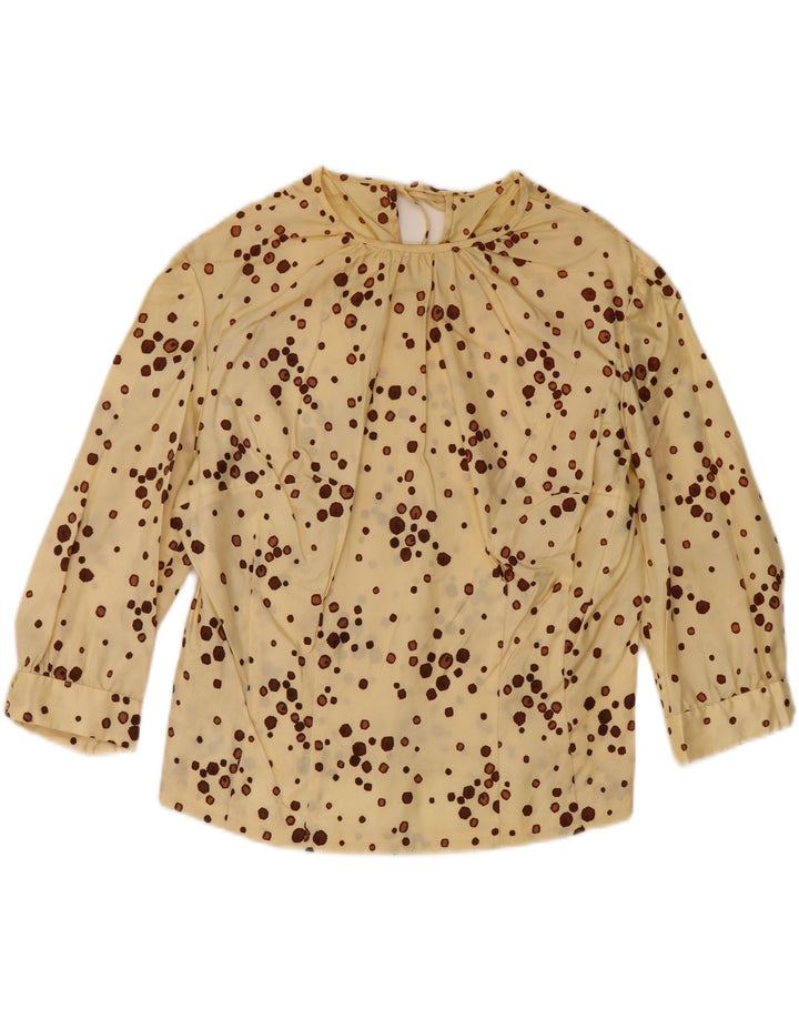 VINTAGE Womens Crop 3/4 Sleeve Blouse Top UK 14 Medium Yellow Spotted