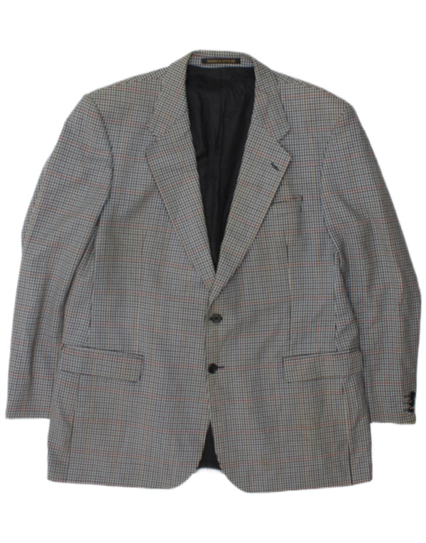 Marks & Spencer Mens 2 Button Blazer Jacket UK 46 XL Blue Check Wool