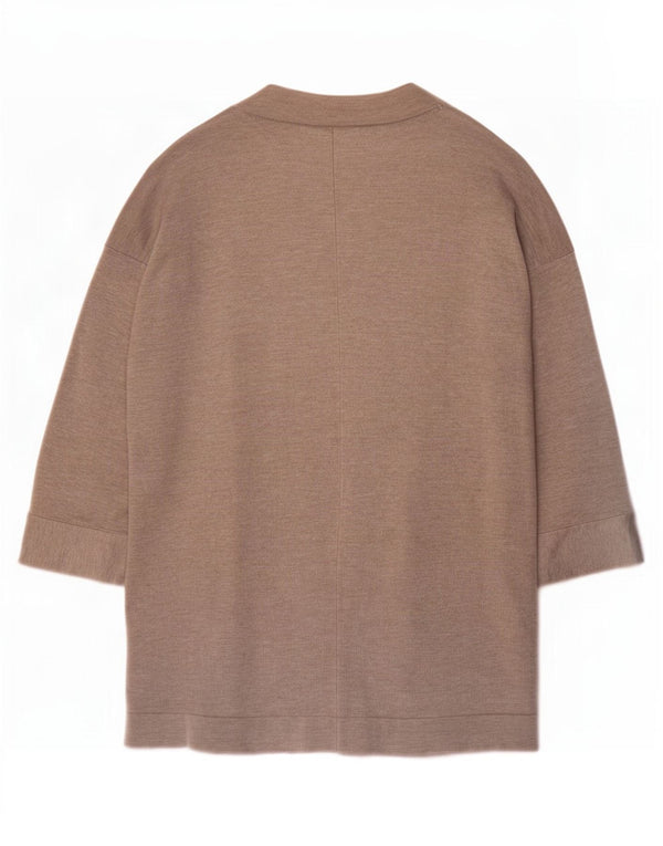 Zara Womens 3/4 Sleeve Open Cardigan Sweater UK 14 Medium Beige Viscose