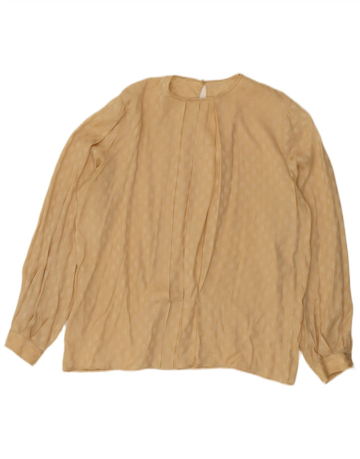 Vintage kvinders abstrakt mønster langærmet bluse Top UK 18 XL Beige