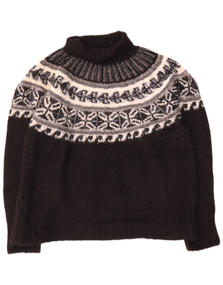 Zara Dame Roll Neck Jumper Sweater UK 14 Medium Black Fair Isle Polyamid