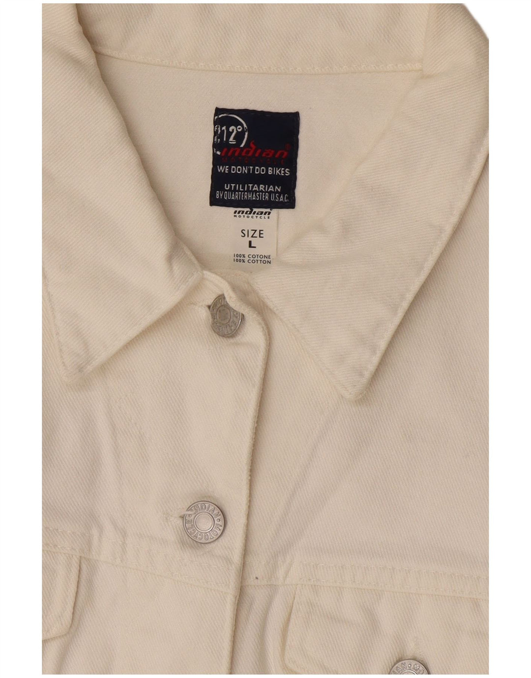 Indian Motocycle Womens Crop Denim Jacket UK 14 Large White Bomuld
