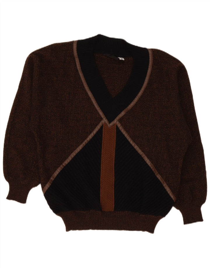 De Pietri Herre V-hals sweater Stor Brun Colourblock Uld