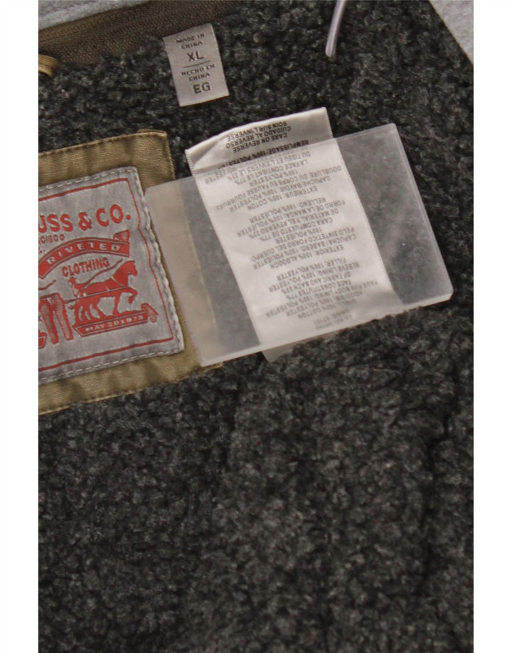 LEVI'S Herre Militær denim Sherpa-jakke med hætte UK 42 XL Khaki Bomuld