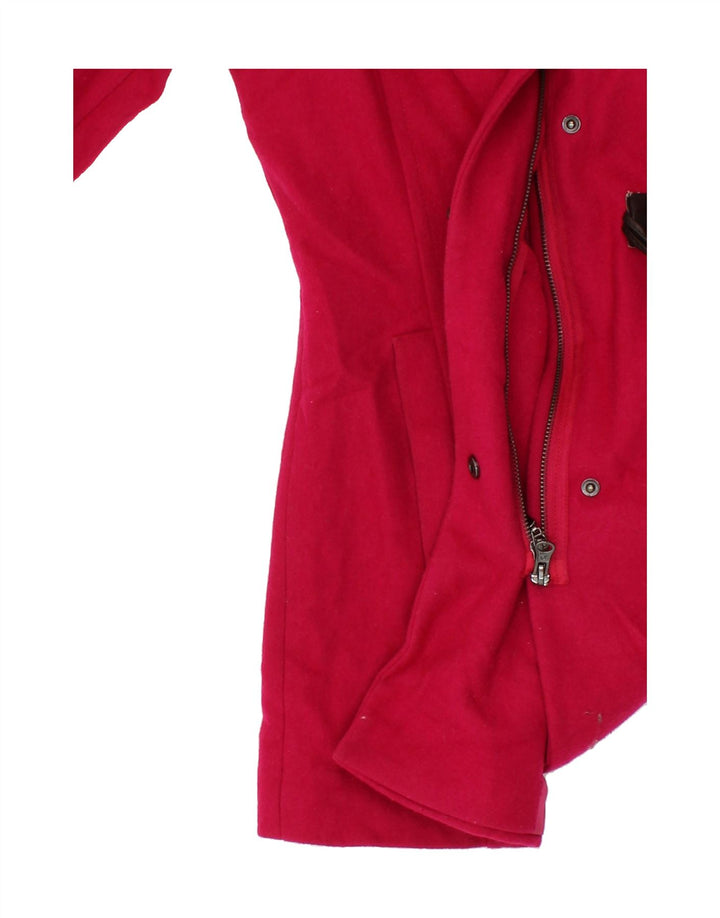 BENETTON Womens Hooded Duffle Jacket UK 8 Small Pink Wool Vintage Benetton and Second-Hand Benetton from Messina Hembry 