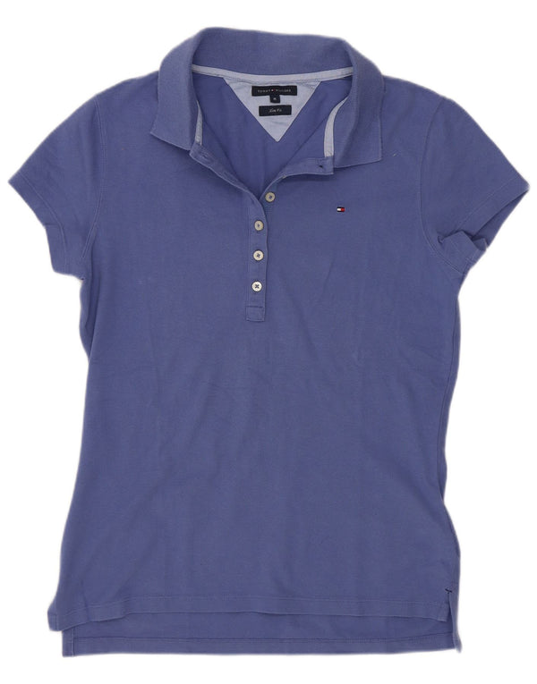 Tommy Hilfiger Dame Slim Fit Polo Shirt UK 12 Medium Blue Cotton