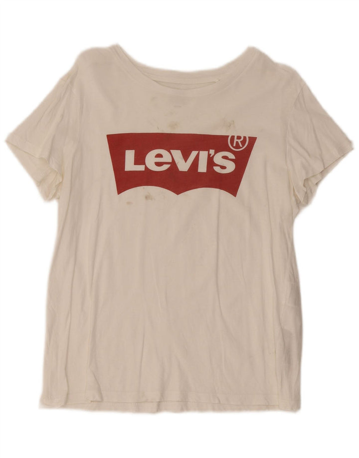 Levi's Grafisk T-shirt top til kvinder UK 12 Medium hvid bomuld
