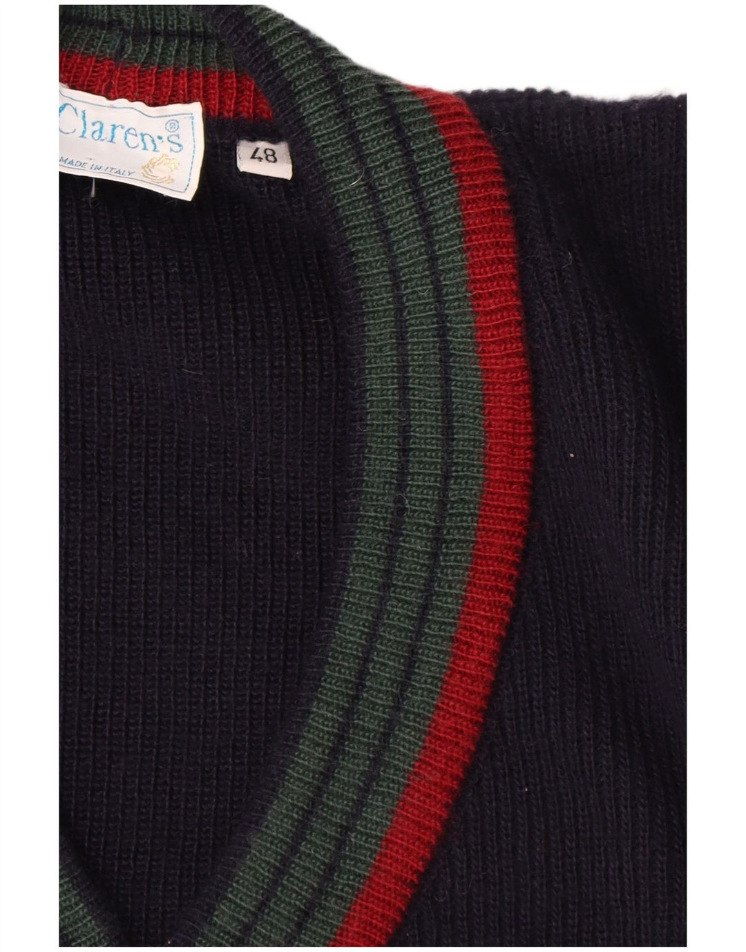 Vintage herre cardigan sweater IT 48 Mellem marineblå stribet uld