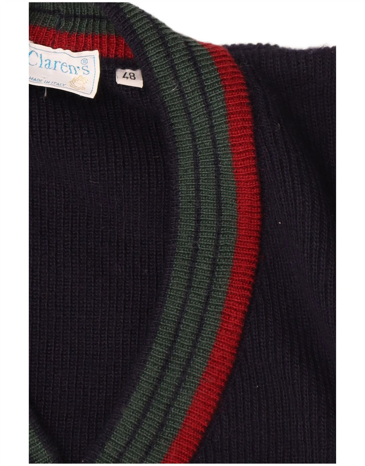 Vintage herre cardigan sweater IT 48 Mellem marineblå stribet uld