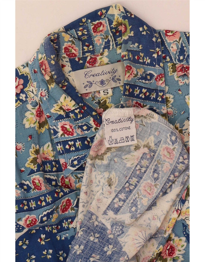 Creativity Kortærmet skjorte til kvinder UK 10 Small Blue Patchwork Bomuld