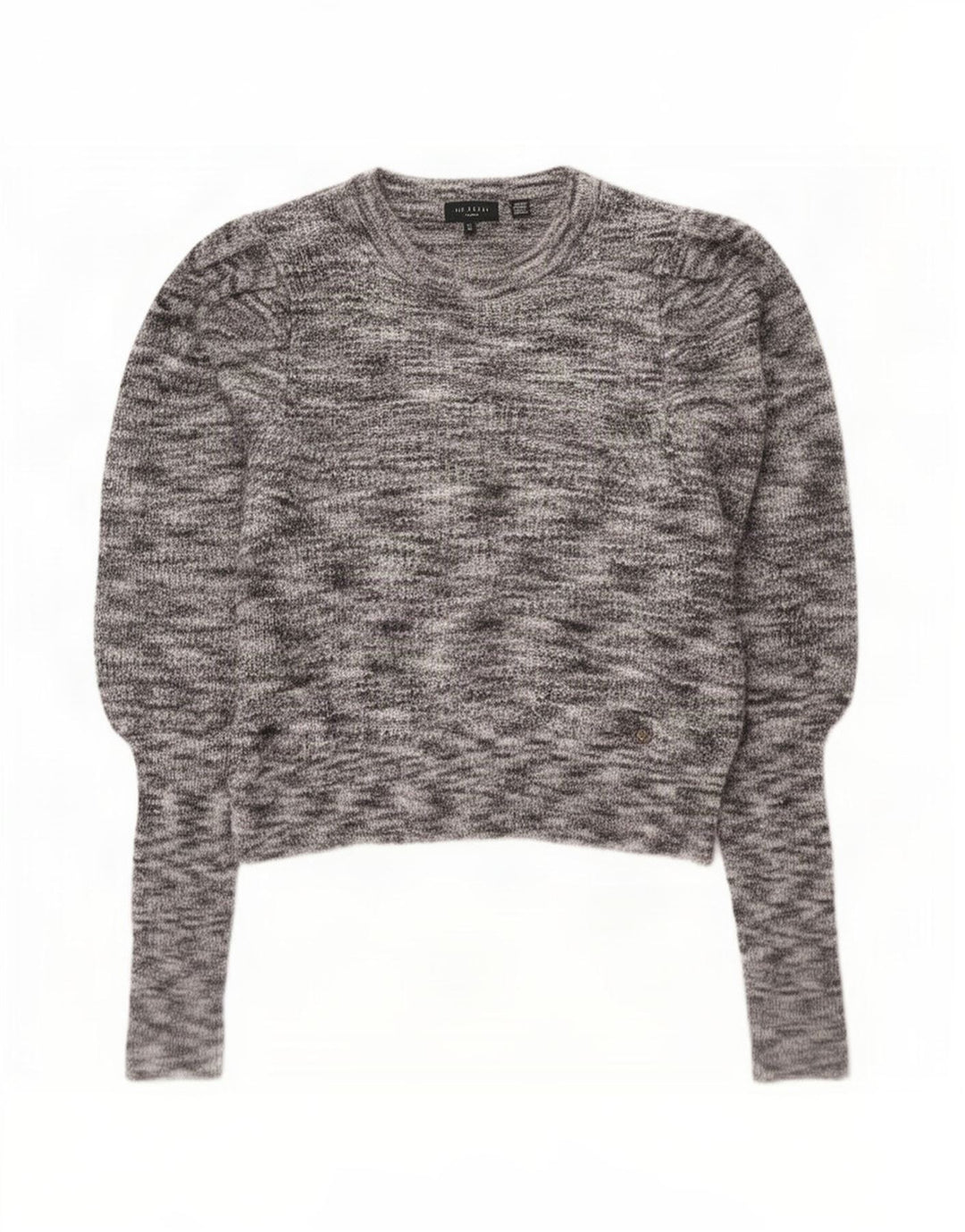 Ted Baker Dame Crop Boat Neck Jumper Sweater Størrelse 2 Small Grey Flecked