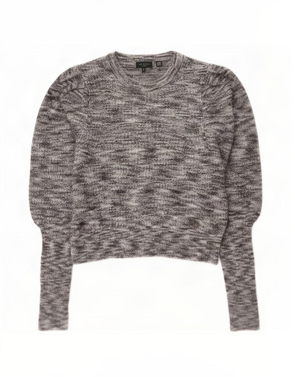 Ted Baker Dame Crop Boat Neck Jumper Sweater Størrelse 2 Small Grey Flecked