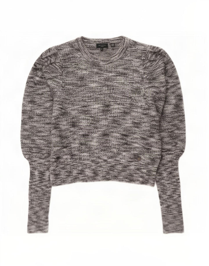 Ted Baker Dame Crop Boat Neck Jumper Sweater Størrelse 2 Small Grey Flecked