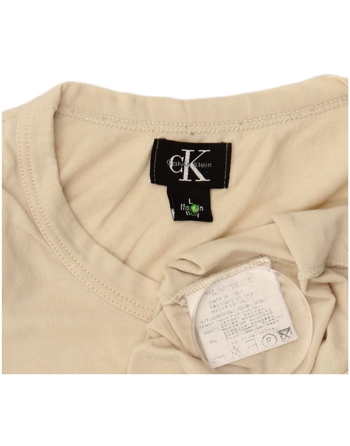 CALVIN KLEIN Dame T-Shirt Top UK 14 Stor Beige Bomuld