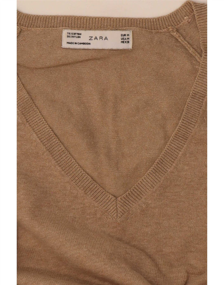 Zara Dame V-hals sweater UK 12 Medium Beige Bomuld