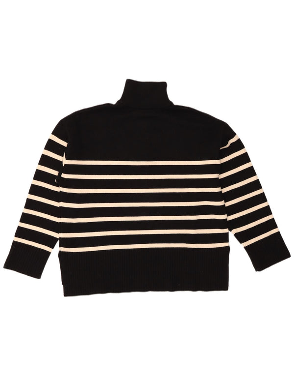 Zara Dame Loose Fit Zip Neck Jumper Sweater UK 14 Medium Sort Stribet