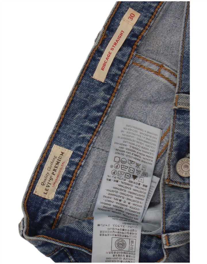 LEVI'S Dame Ribcage Distressed Straight Jeans W30 L29 Blå Bomuld
