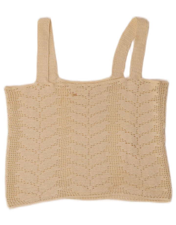 Vintage Dame Crop Hæklet Cami Top UK 10 Small Off White