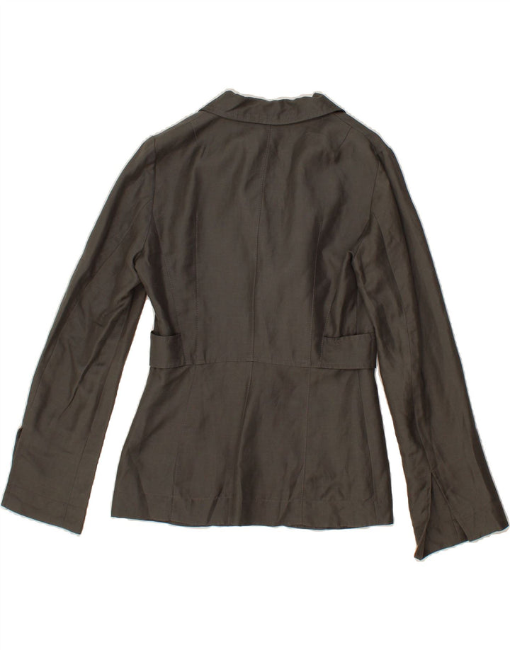 STEFANEL Womens 1 Button Blazer Jacket EU 38 Medium Grey Linen Vintage Stefanel and Second-Hand Stefanel from Messina Hembry 