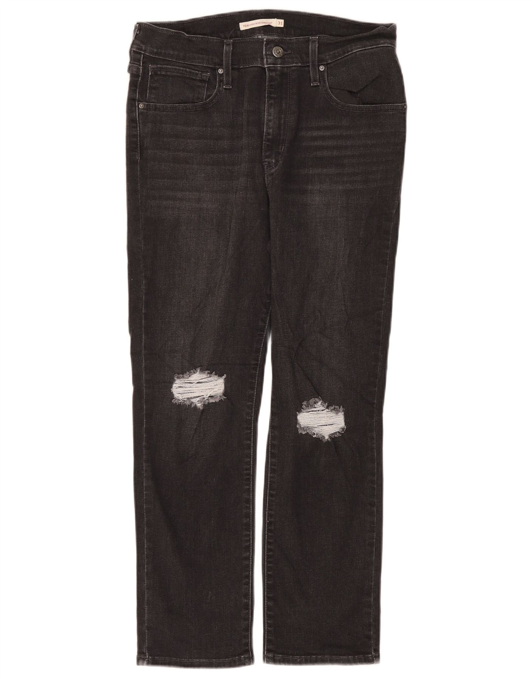 LEVI'S Dame 724 Distressed High Rise Straight Jeans W31 L26 Grå Bomuld