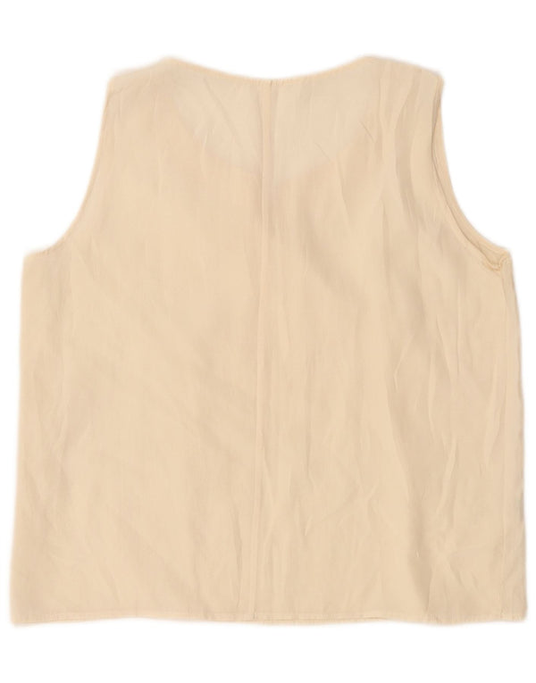 Vintage Womens Crop Ærmeløs bluse Top UK 14 Large Off White Silke