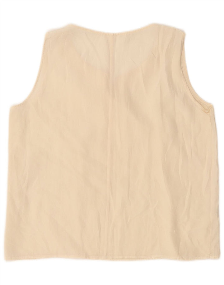 Vintage Womens Crop Ærmeløs bluse Top UK 14 Large Off White Silke