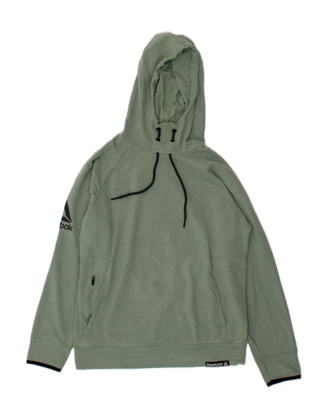 REEBOK Mens Graphic Hoodie Jumper Medium Green Cotton Vintage Reebok and Second-Hand Reebok from Messina Hembry 