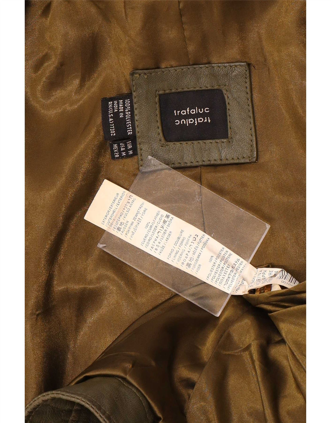 Zara Dame Trafaluc Crop Læderjakke UK 12 Medium Khaki Læder