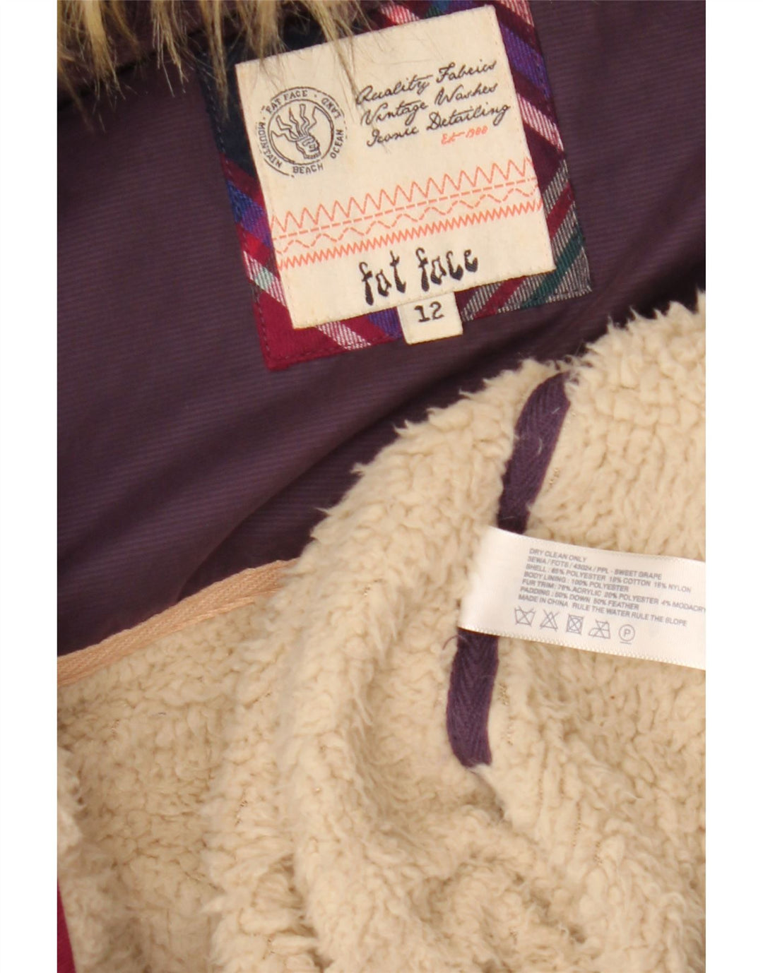 Fat Face Dame Hætte Polstret Gilet UK 12 Medium Lilla Polyester