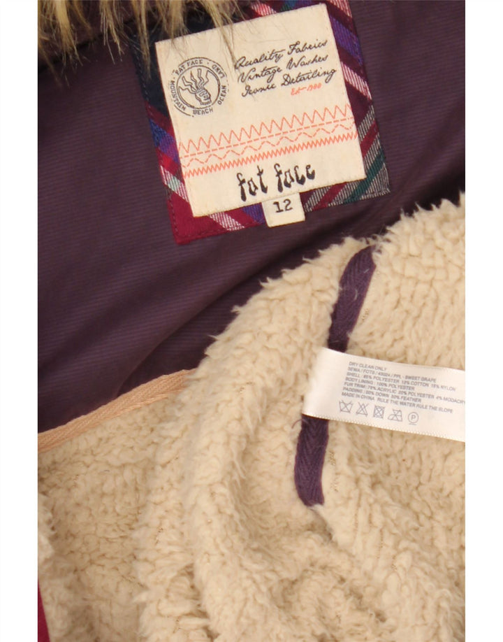 Fat Face Dame Hætte Polstret Gilet UK 12 Medium Lilla Polyester