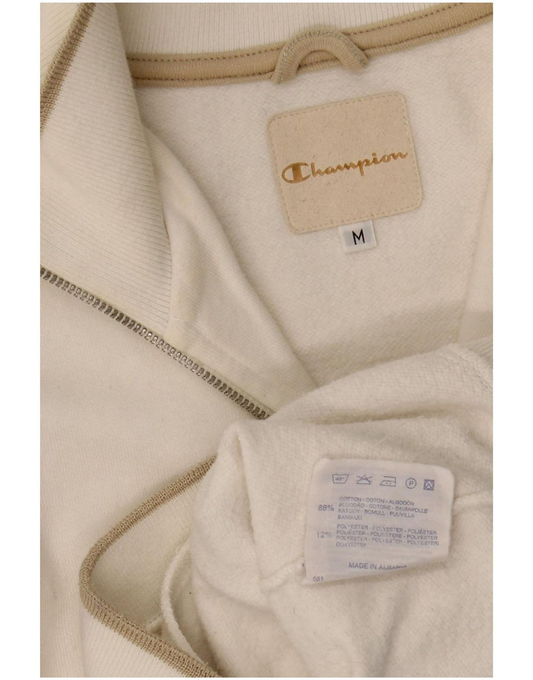 Champion Dame Zip Neck Sweatshirt Jumper UK 14 Medium White Bomuld