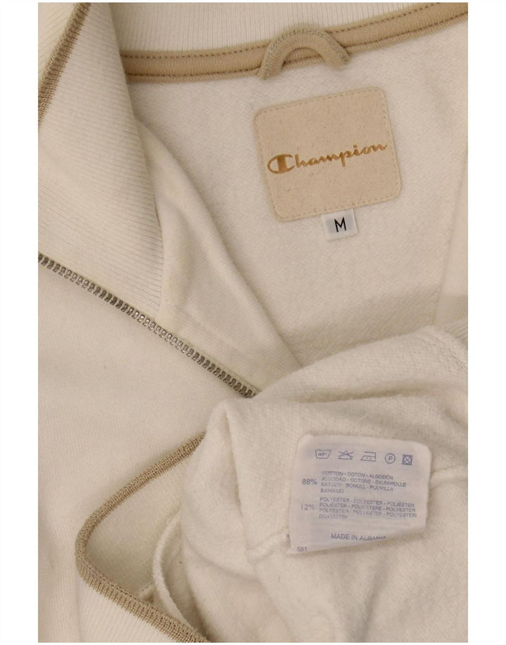 Champion Dame Zip Neck Sweatshirt Jumper UK 14 Medium White Bomuld