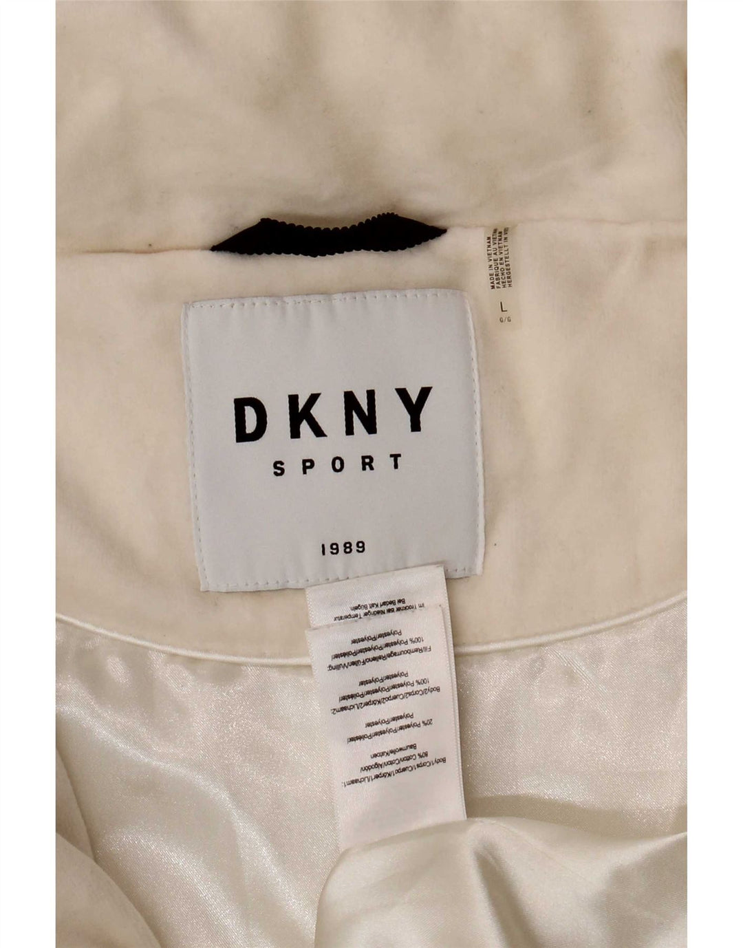 Dkny Dame grafisk polstret jakke UK 16 Large White Bomuld