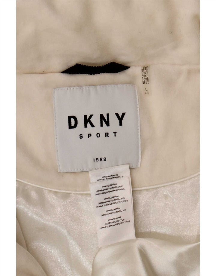 Dkny Dame grafisk polstret jakke UK 16 Large White Bomuld