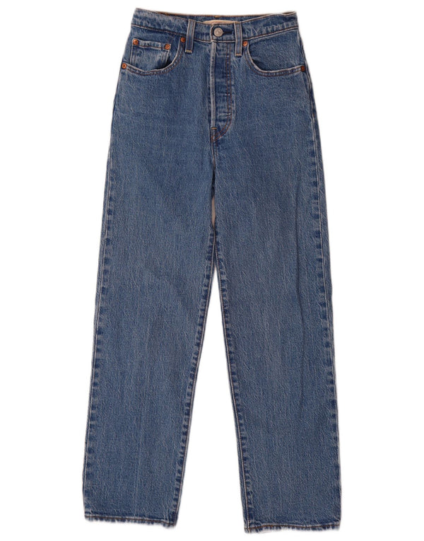 Levi's Dame Ribcage Højtaljede Lige Jeans W24 L29 Blå Bomuld