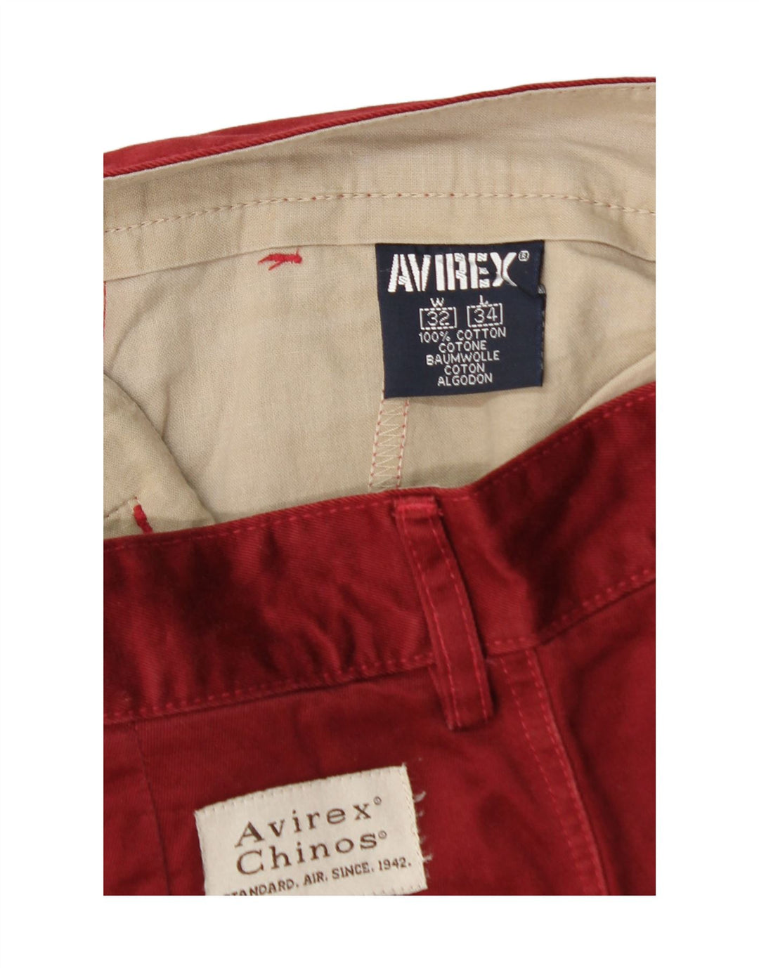 AVIREX Mens Slim Chino Trousers  W32 L29 Red Cotton