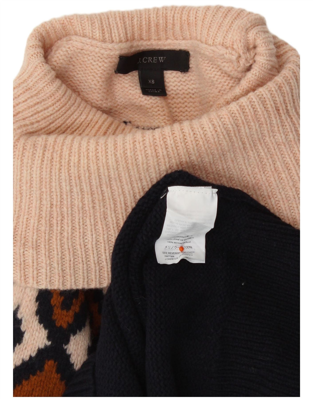 J. CREW Dame Crop Roll Neck sweater UK 6 XS Navy Blue Fair Isle