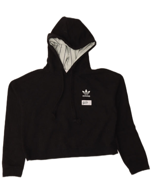 Adidas Womens Crop Oversized Hoodie Jumper UK 6 XS Sort Polyester