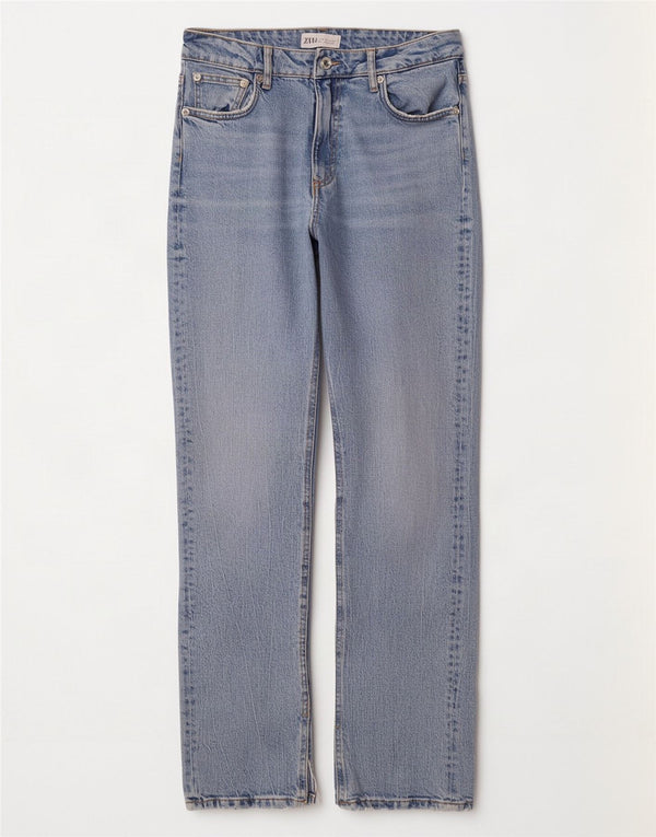 Zara Dame Straight Jeans EU 38 Small W28 L32 Blå Bomuld