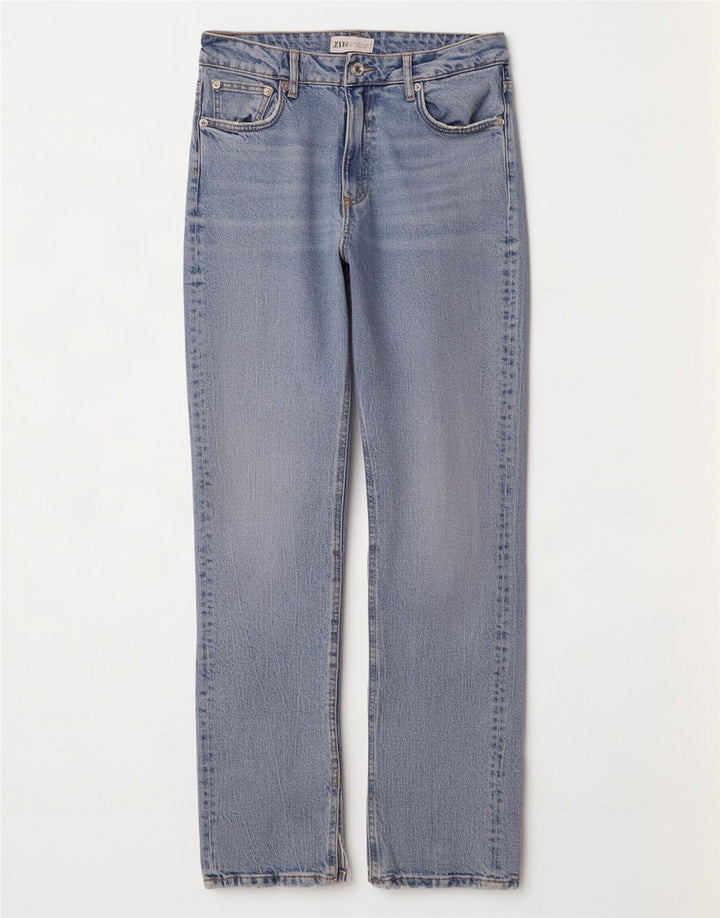 Zara Dame Straight Jeans EU 38 Small W28 L32 Blå Bomuld