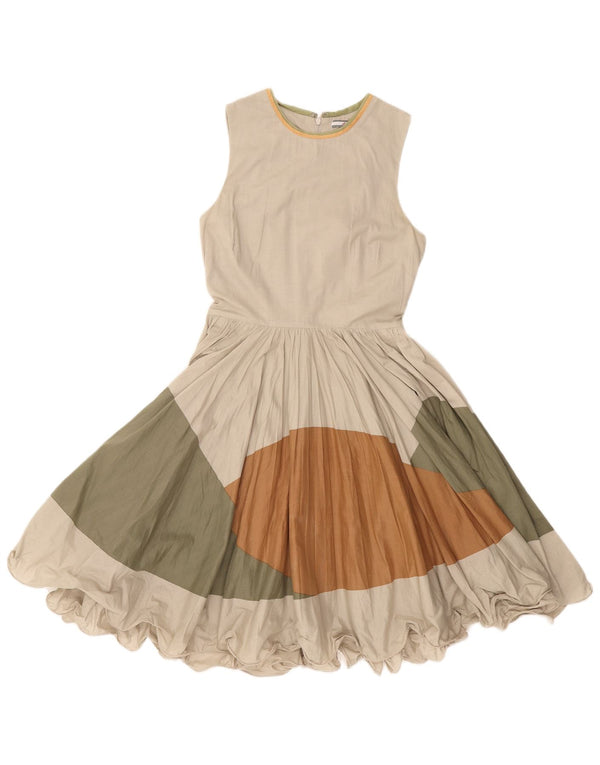 SILVIAN HEACH Dame Ærmeløs A-line kjole UK 6 XS Beige Colourblock