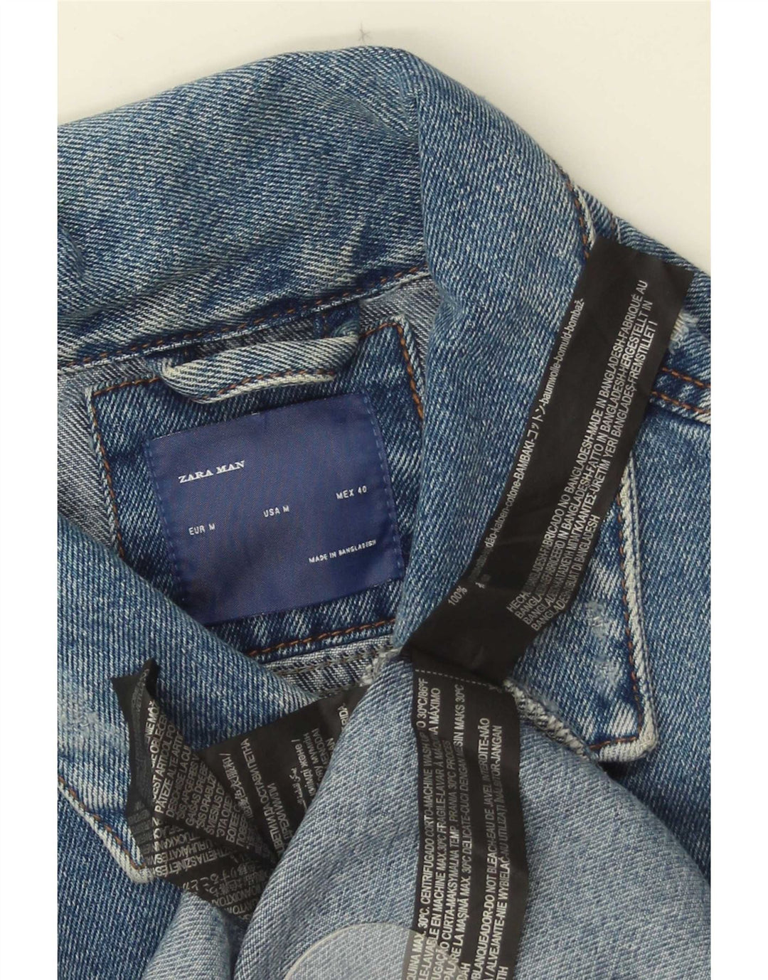 Zara Herre Distressed Denim Jacket UK 38 Medium Blue Cotton