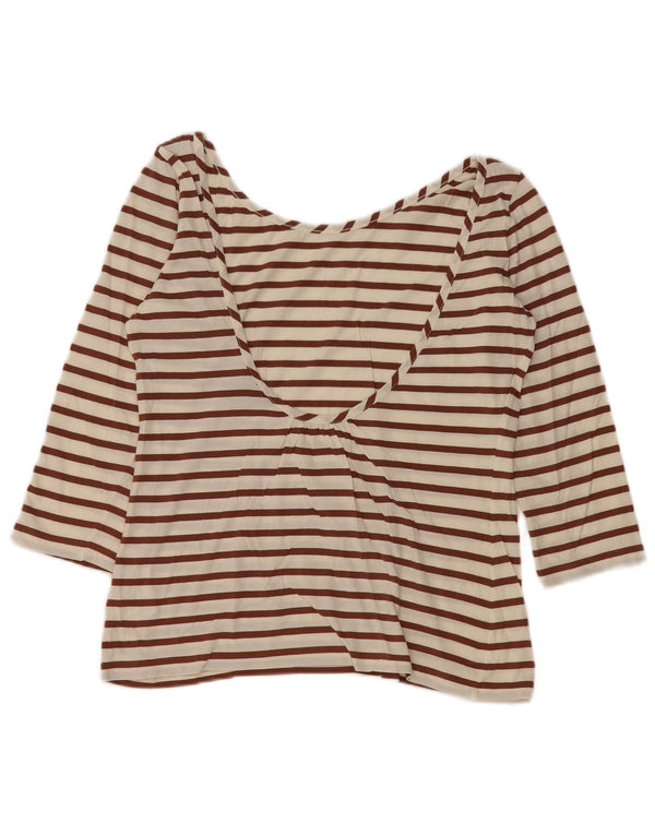 Marina Yachting Womens Crop Top 3/4 ærme UK 8 Lille brun stribet bomuld