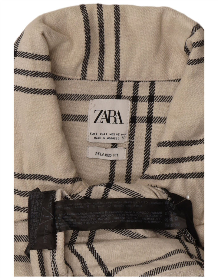 Zara Herre Overshirt Relaxed Fit Flanellskjorte Stor hvid ternet bomuld