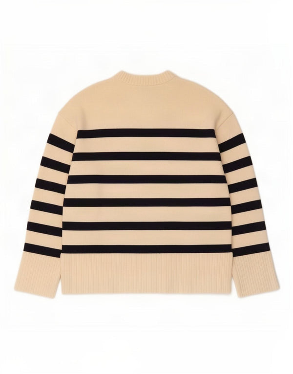 Zara sweater med rund hals til kvinder UK 14 Medium Off White Stribet viskose