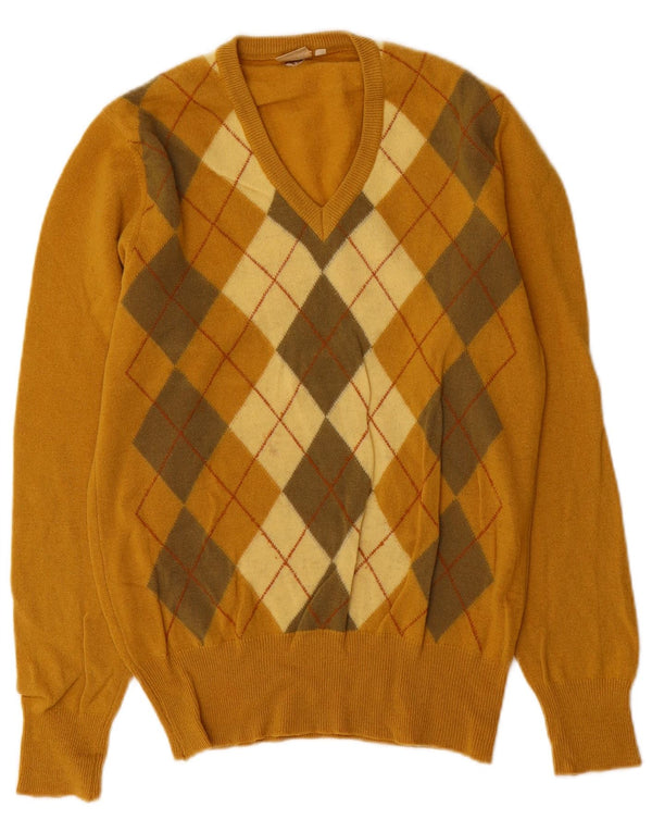 Cutty Sark Herre V-hals sweater lille gul Argyle/Diamond Wool