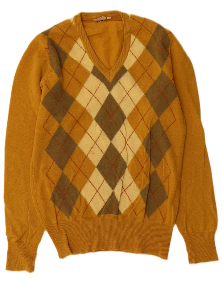 Cutty Sark Herre V-hals sweater lille gul Argyle/Diamond Wool