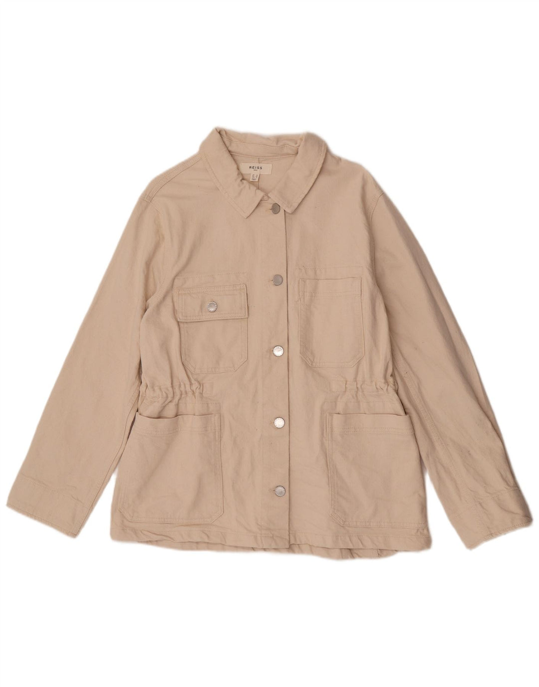 Reiss Dame Denim Utility Jacket UK 14 Medium Off White Bomuld